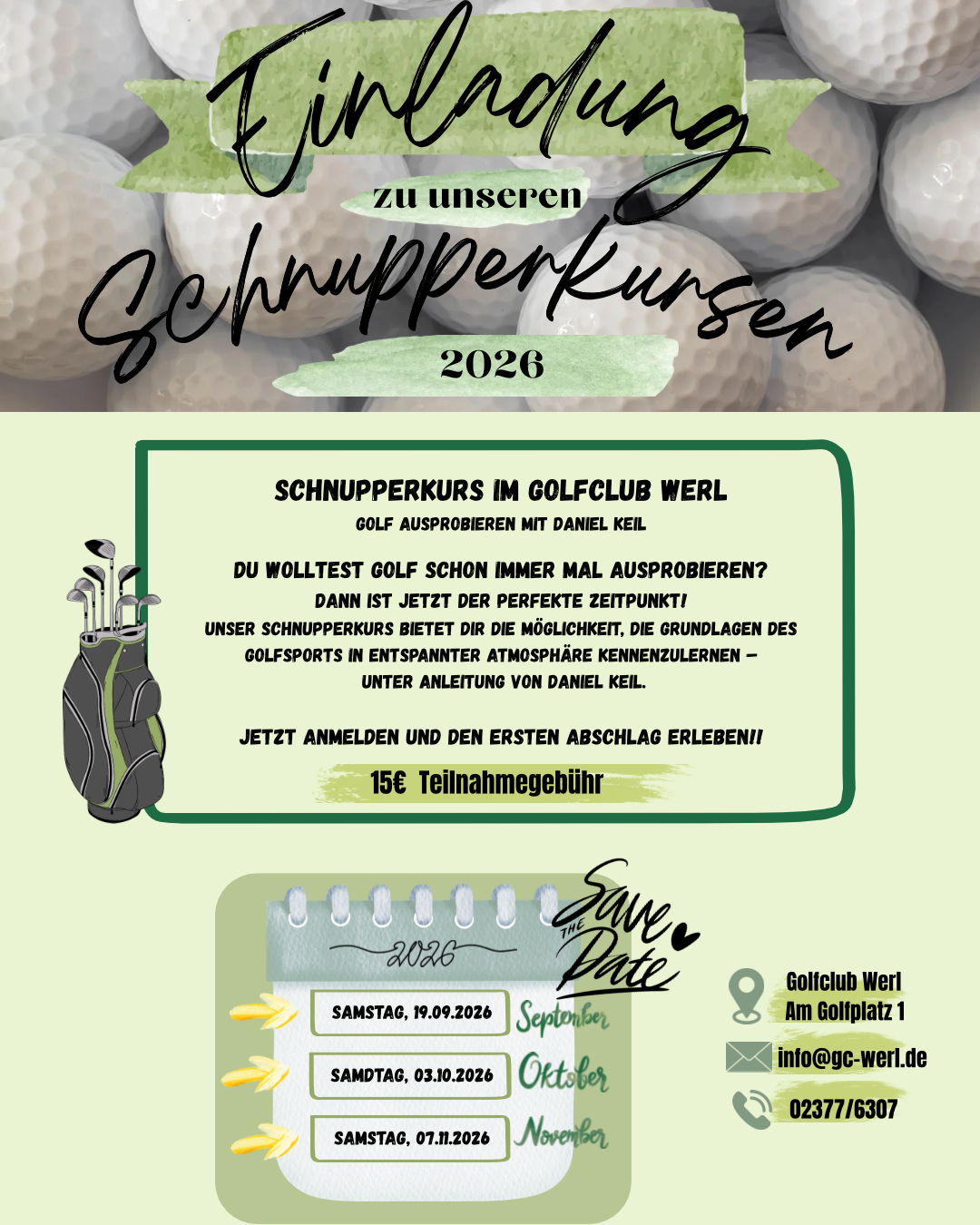 Golf Schnupperkurse in Werl und Umgebung – Hamm, Soest, Unna, Menden, Fröndenberg